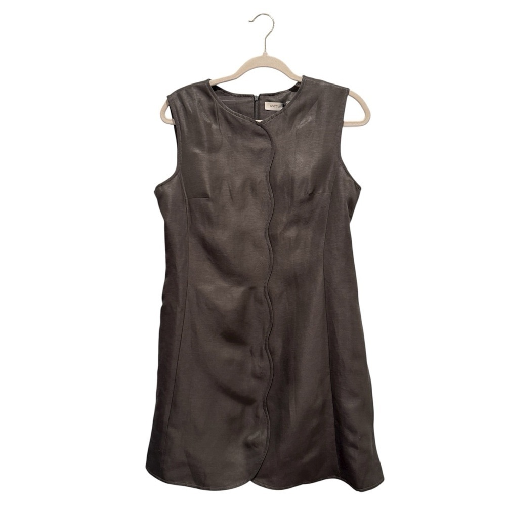 NWT Nocturne Seashell Linen Mini Dress Villa Cocktail Preppy Khaki Green Sz 38/8 - Picture 5 of 16